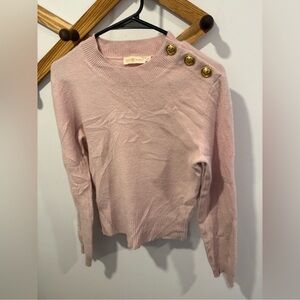 TORY BURCH WOOL BLEND pink sweater with gold-tone buttons.